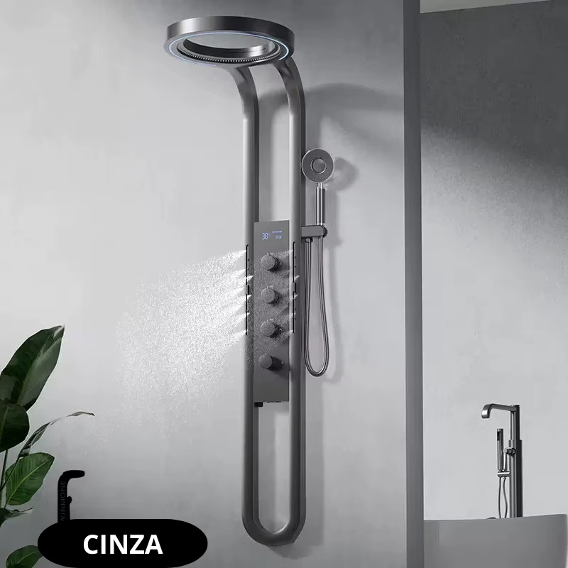 Chuveiro Coluna de Banho Digital Inteligente com Hidromassagem e LED Premium