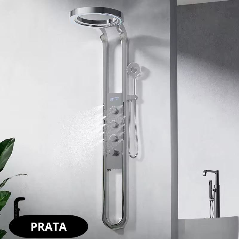 Chuveiro Coluna de Banho Digital Inteligente com Hidromassagem e LED Premium
