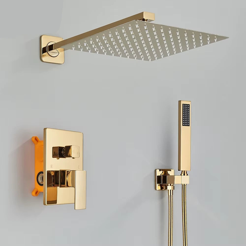 Chuveiro de Parede Ouro Escovado Monocomando Ducha Quadrada – Victoria Palais