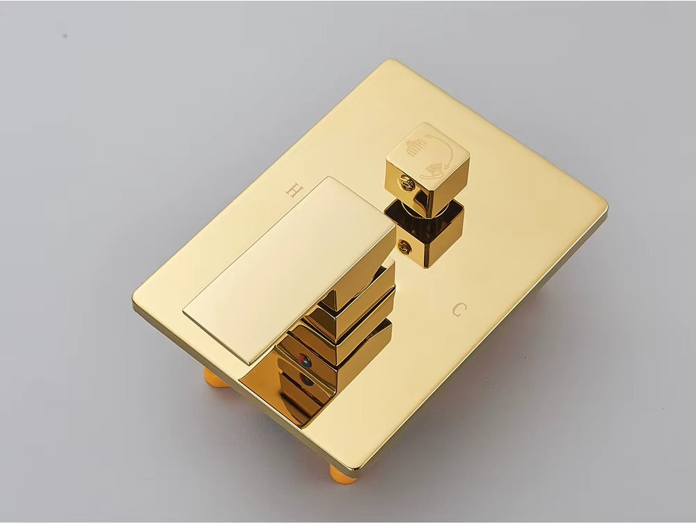 Chuveiro de Parede Ouro Escovado Monocomando Ducha Quadrada – Victoria Palais