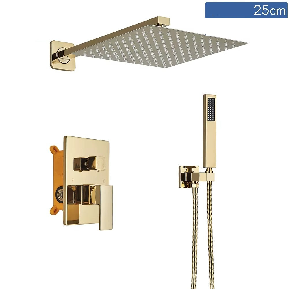Chuveiro de Parede Ouro Escovado Monocomando Ducha Quadrada – Victoria Palais
