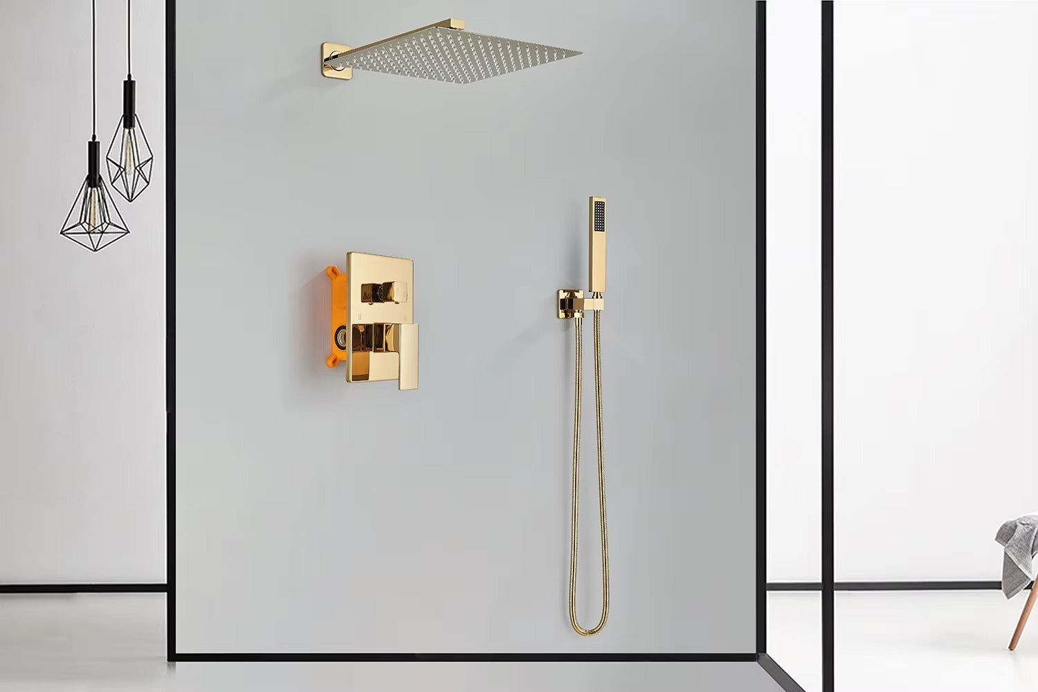 Chuveiro de Parede Ouro Escovado Monocomando Ducha Quadrada – Victoria Palais 3