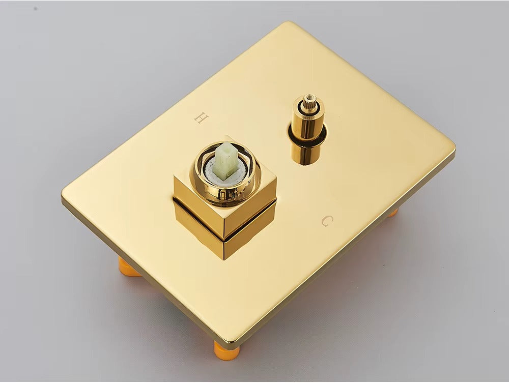 Chuveiro de Parede Ouro Escovado Monocomando Ducha Quadrada – Victoria Palais