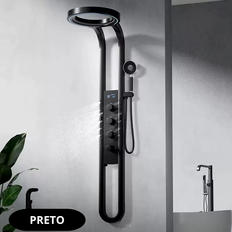 Chuveiro Coluna de Banho Digital Inteligente com Hidromassagem e LED Premium