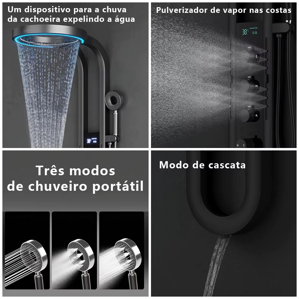 Chuveiro Coluna de Banho Digital Inteligente com Hidromassagem e LED Premium