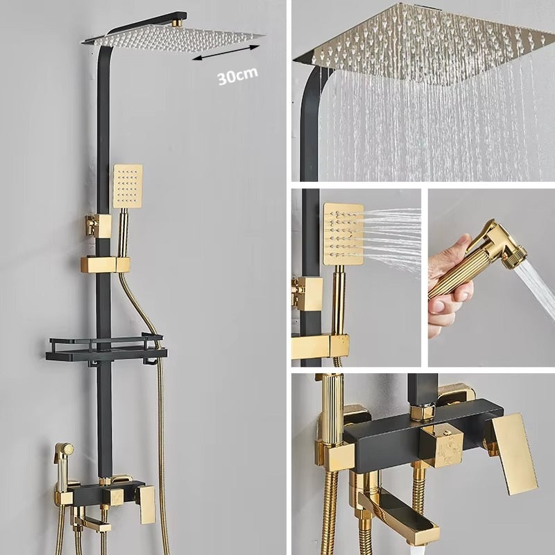 Chuveiro Avalon Ducha de Parede Multifuncional – Highlight - Preto e Dourado 3