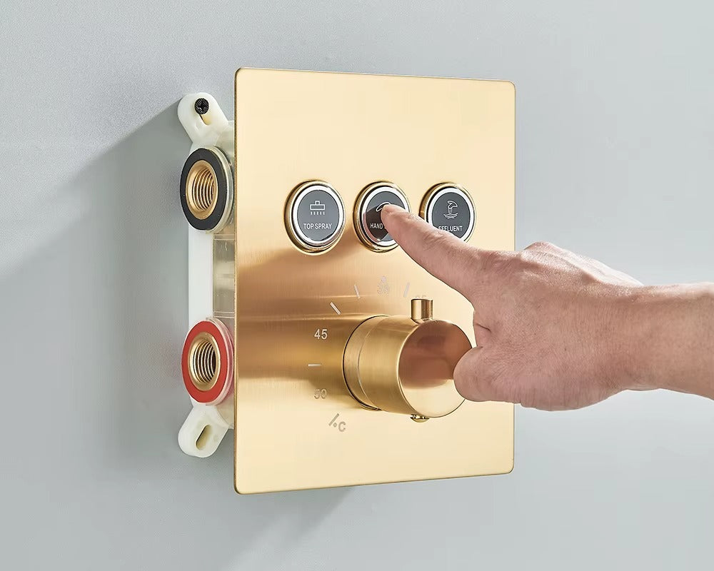 Chuveiro Embutido de Teto Lumière Cascata LED com Controle – Royale - Ouro Escovado 16