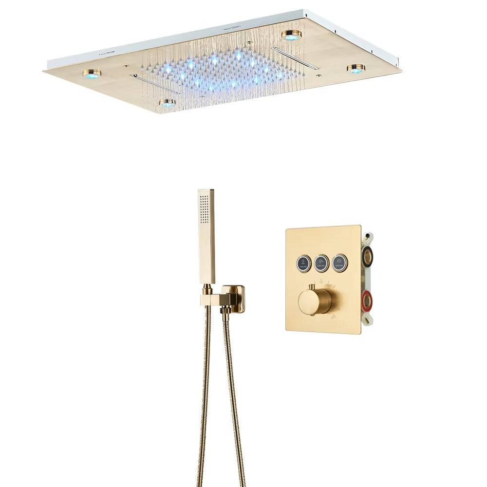 Chuveiro Embutido de Teto Lumière Cascata LED com Controle – Royale - Ouro Escovado 3