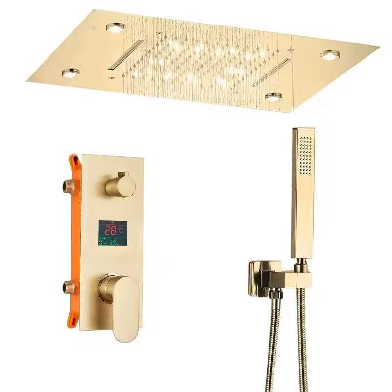 Chuveiro Embutido de Teto Lumière Cascata LED com Controle – Royale - Ouro Escovado 5