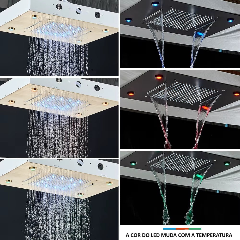 Chuveiro Embutido de Teto Lumière Cascata LED com Controle – Royale - Ouro Escovado 7