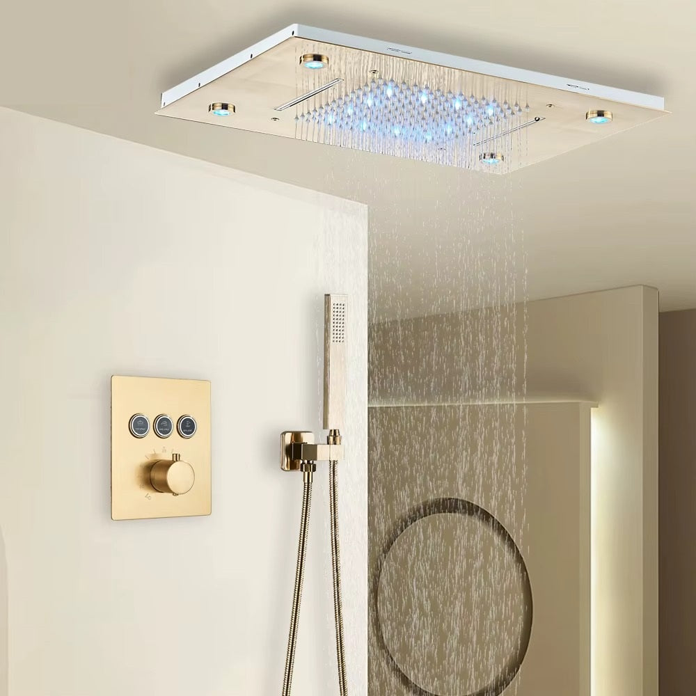 Chuveiro Embutido de Teto Lumière Cascata LED com Controle – Royale -Ouro