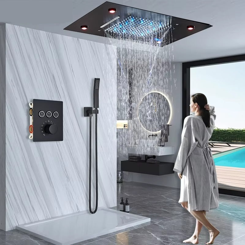 Chuveiro Embutido de Teto Lumière Cascata LED com Controle – Royale - Preto Fosco Matte