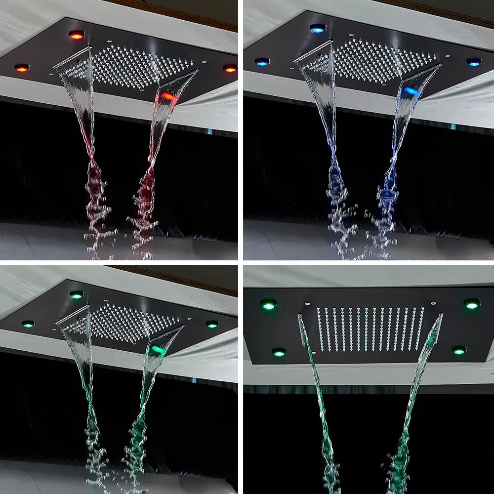 Chuveiro Embutido de Teto Lumière Cascata LED com Controle – Royale - Preto Fosco Matte