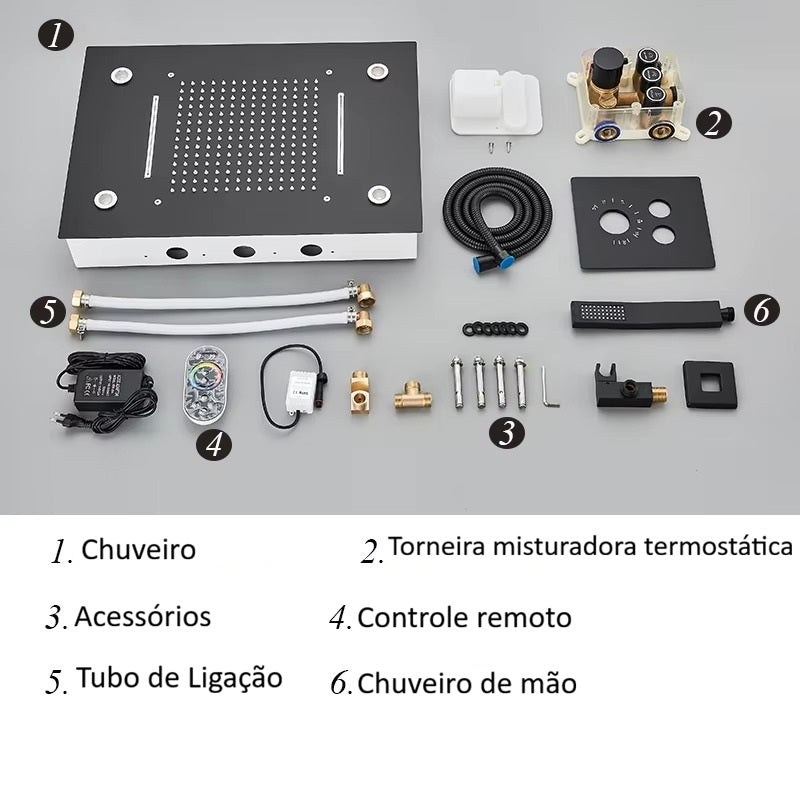 Chuveiro Embutido de Teto Lumière Cascata LED com Controle – Royale - Preto Fosco Matte