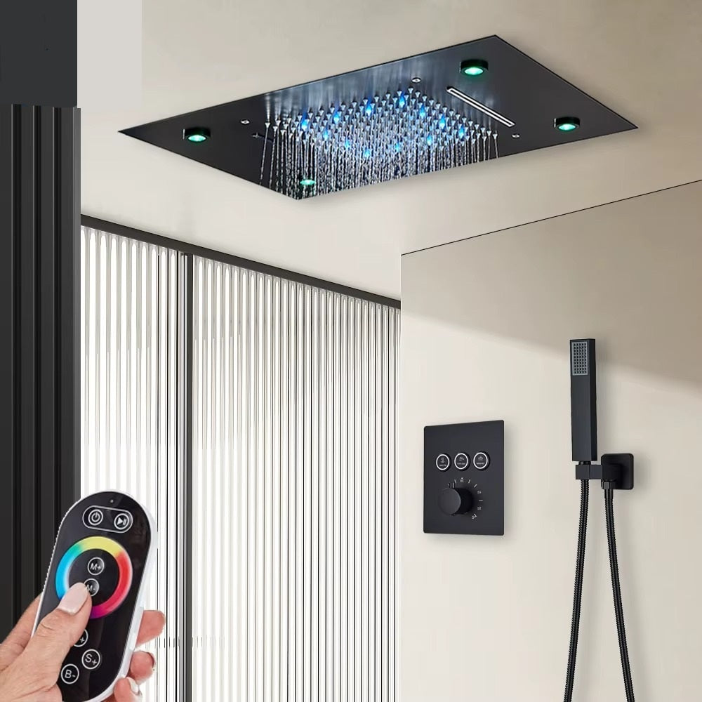 Chuveiro Embutido de Teto Lumière Cascata LED com Controle – Royale - Preto Fosco Matte
