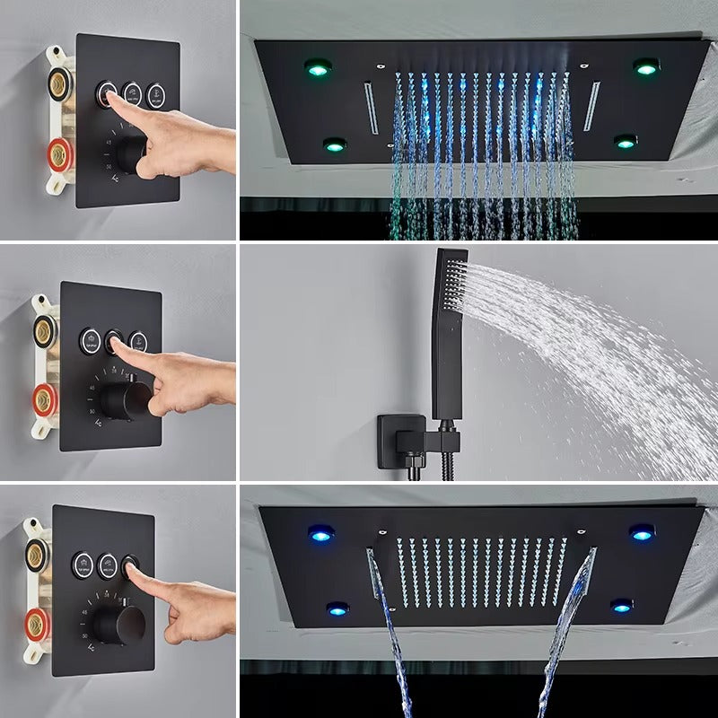 Chuveiro Embutido de Teto Lumière Cascata LED com Controle – Royale - Preto Fosco Matte