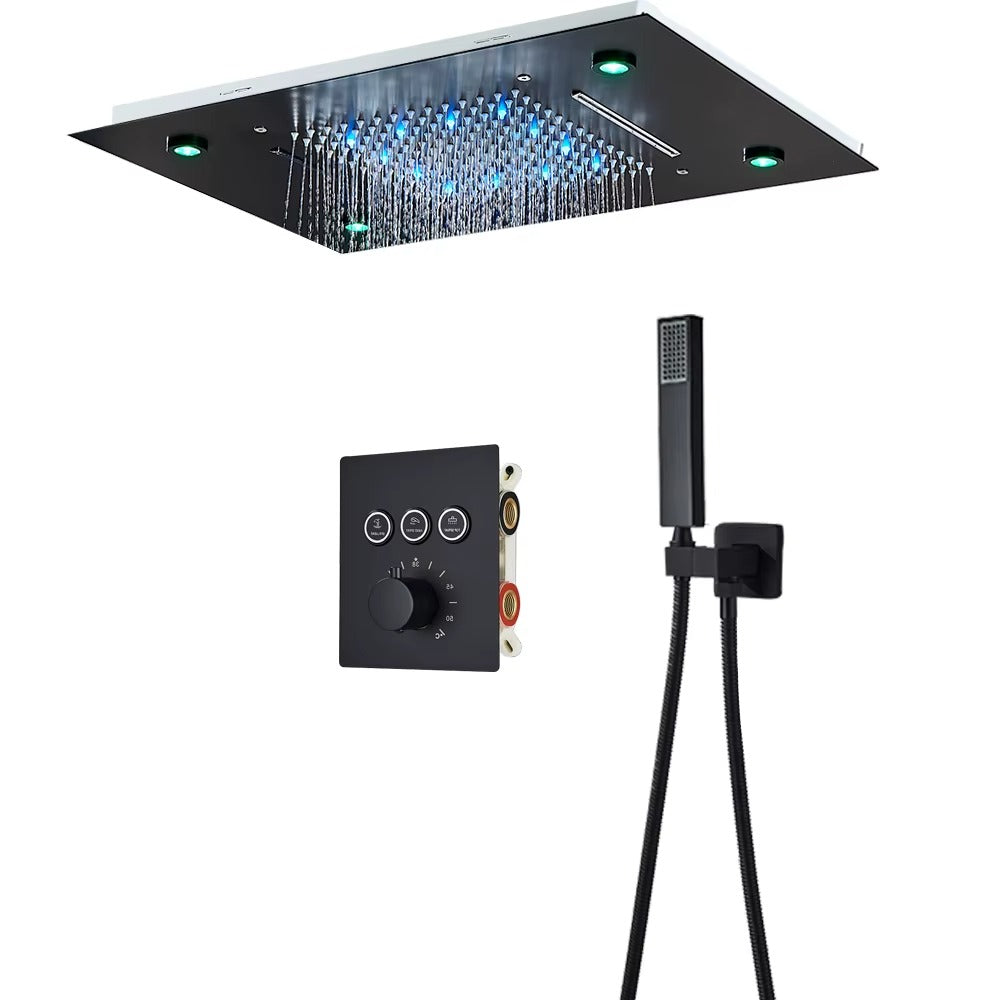 Chuveiro Embutido de Teto Lumière Cascata LED com Controle – Royale - Preto Fosco Matte
