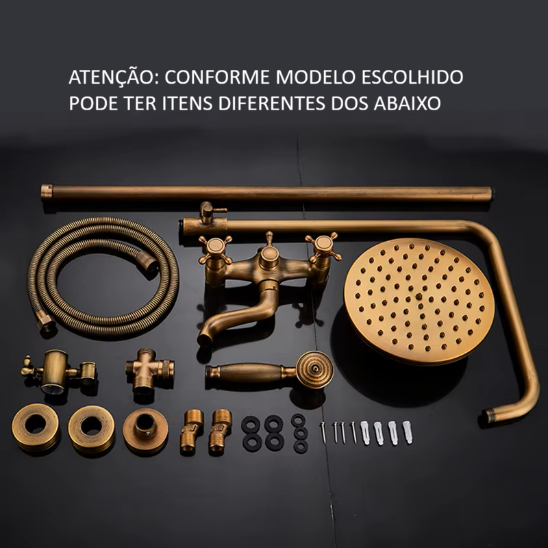 Chuveiro Ouro Mate Bronze Escovado Coluna de Banho - Vintage