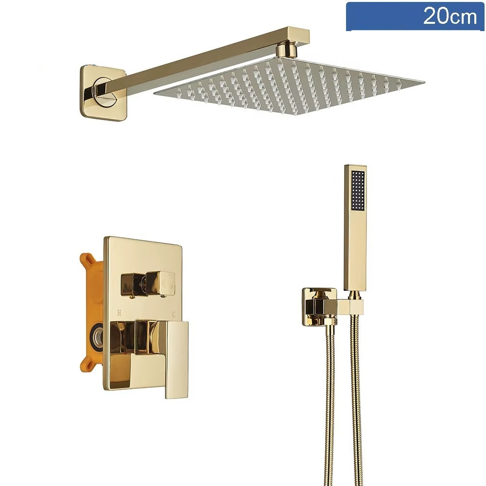 Chuveiro de Parede Ouro Escovado Monocomando Ducha Quadrada – Victoria Palais
