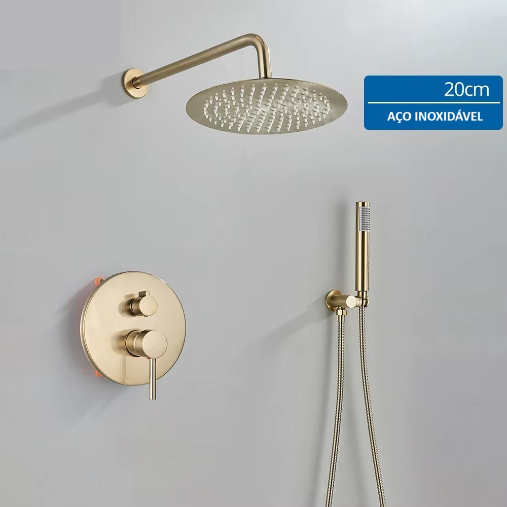 Chuveiro de Parede Ouro Escovado Design Ducha Circular – Aura Maison