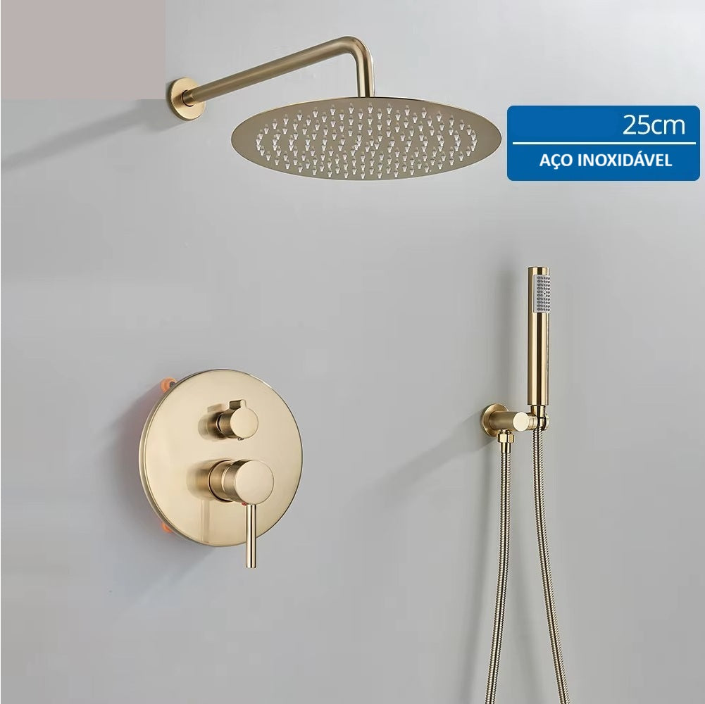 Chuveiro de Parede Ouro Escovado Design Ducha Circular – Aura Maison